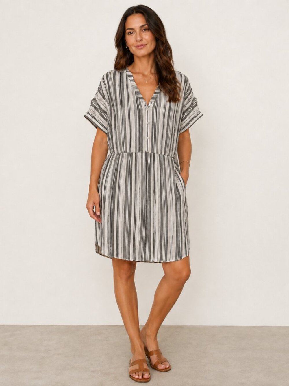 NWT Time and Tru XL 16-18 Navy White Striped Linen Blend Relaxed Midi Dress